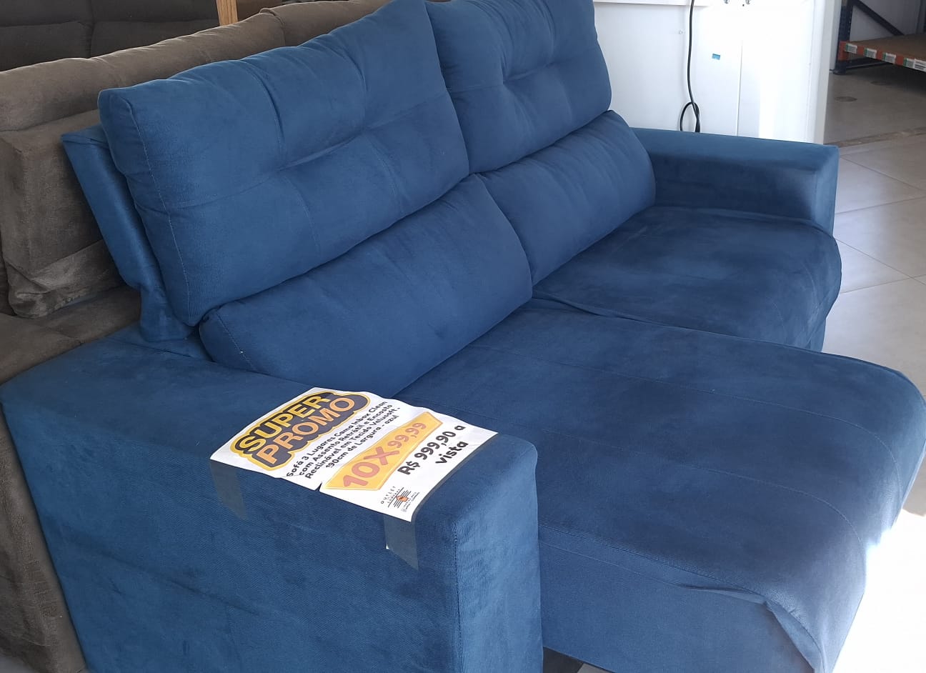 Sofa 3 Lugares Cama Inbox Clean Retratil e Reclinavel Velusoft Azul 190cm