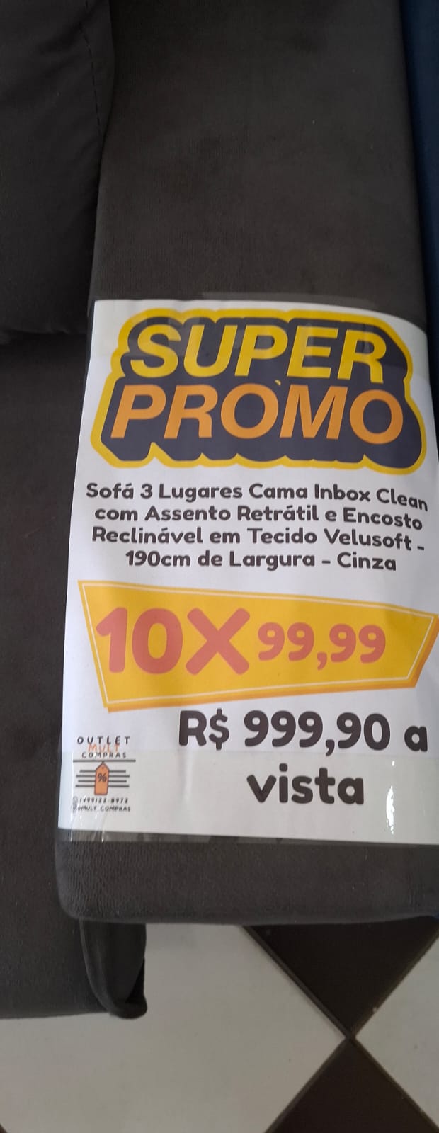 Sofá 3 Lugares Cama Inbox Clean Retrátil Reclinável Velusoft Cinza 190cm